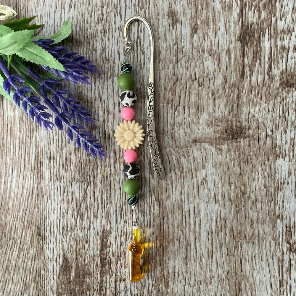 Bookmark Flower Beer Handcrafted Artisan Beaded Metal Journal Gift Read Book